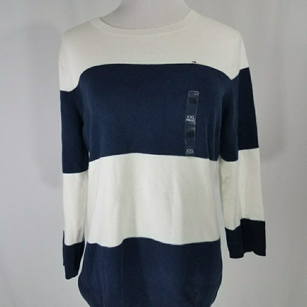 TOMMY HILFIGER Women's Sweater Navy Stripes 2XL